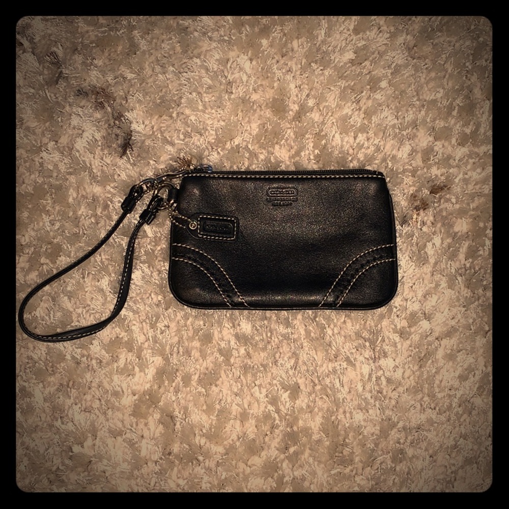 Coach black leather wristlet